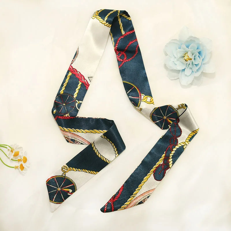 White and tender light-colored small silk scarves for women, thin streamers in spring and summer, hair tied, bag decoration
