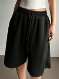 Women's street style retro elastic waist wide-leg sweatshirt shorts gray straight leg casual sports shorts short pants women