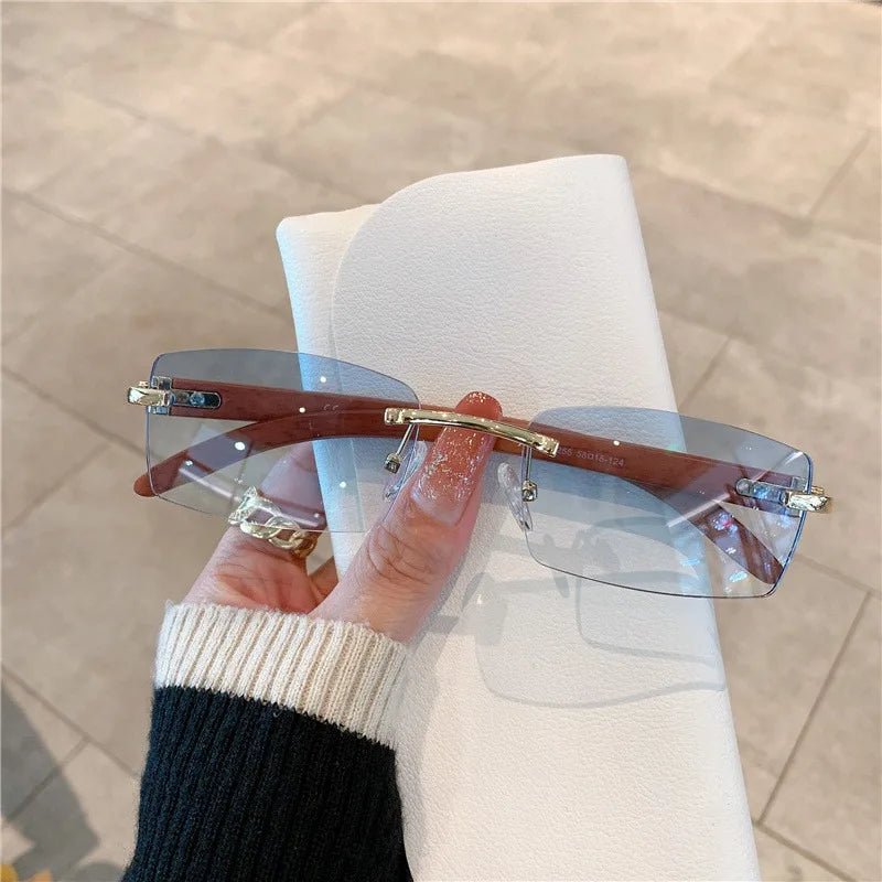 Sunglasses European and American Men's and Women's Frameless Imitation Wood Grain Leg Sunglasses