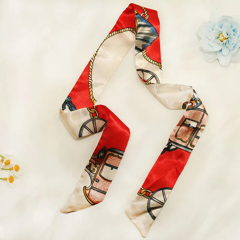 White and tender light-colored small silk scarves for women, thin streamers in spring and summer, hair tied, bag decoration