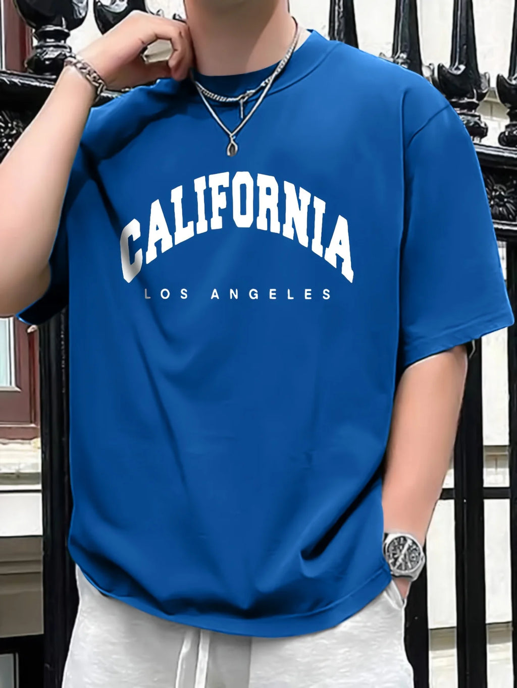 Summer men's 100% pure cotton casual loose fit plus CALIFORNIA printed sports comfortable round neck short sleeved T-shirt top