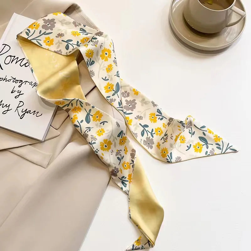 White and tender light-colored small silk scarves for women, thin streamers in spring and summer, hair tied, bag decoration