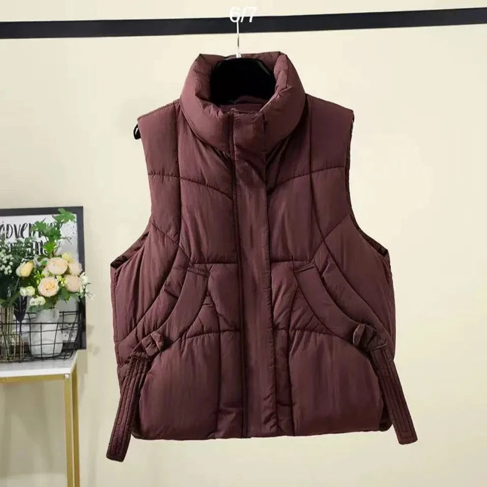 Autumn Winter Women Down Vest Jacket 2025 New Women Sleeveless Waistcoat Stand Collar Women Cotton Vest Coat Women Waistcoat Top