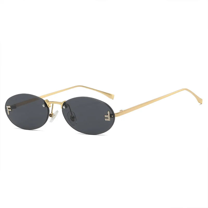 8115 Elegant Diamond Oval Sunglasses Male Letter "F" Rimless Sunglasses car sunglasses