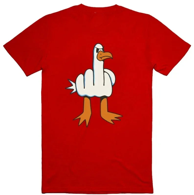 Mens Funny T-Shirt Rude Seagull Design Regular Fit Cotton Tee Women Men Print Cartoon Graphic Cotton T Shirts Breathable Workout