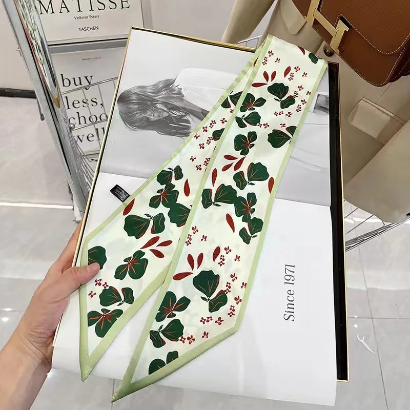 White and tender light-colored small silk scarves for women, thin streamers in spring and summer, hair tied, bag decoration