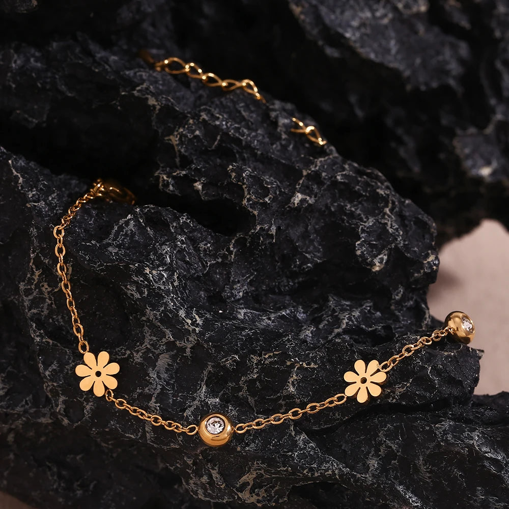 E.B.belle Waterproof Elegant sparking bracelets flower thin chain High quality Stainless steel jewelry woman friends Gifts