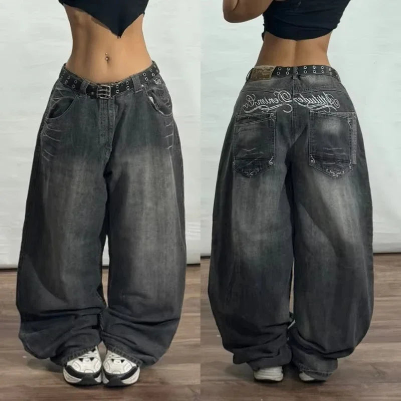 American Fashion Trend Joker Pattern Embroidered Loose Jeans Street Y2K New Hip Hop Oversized Wide-leg Pants Unisex Jeans