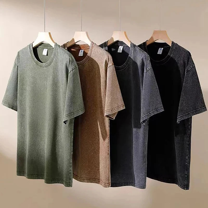 2026 Streetwear Washed Vintage T-Shirts Hip Hop Retro Punk T Shirt Women Tops Cotton Neutral Short Sleeve Acid Wash TShirts
