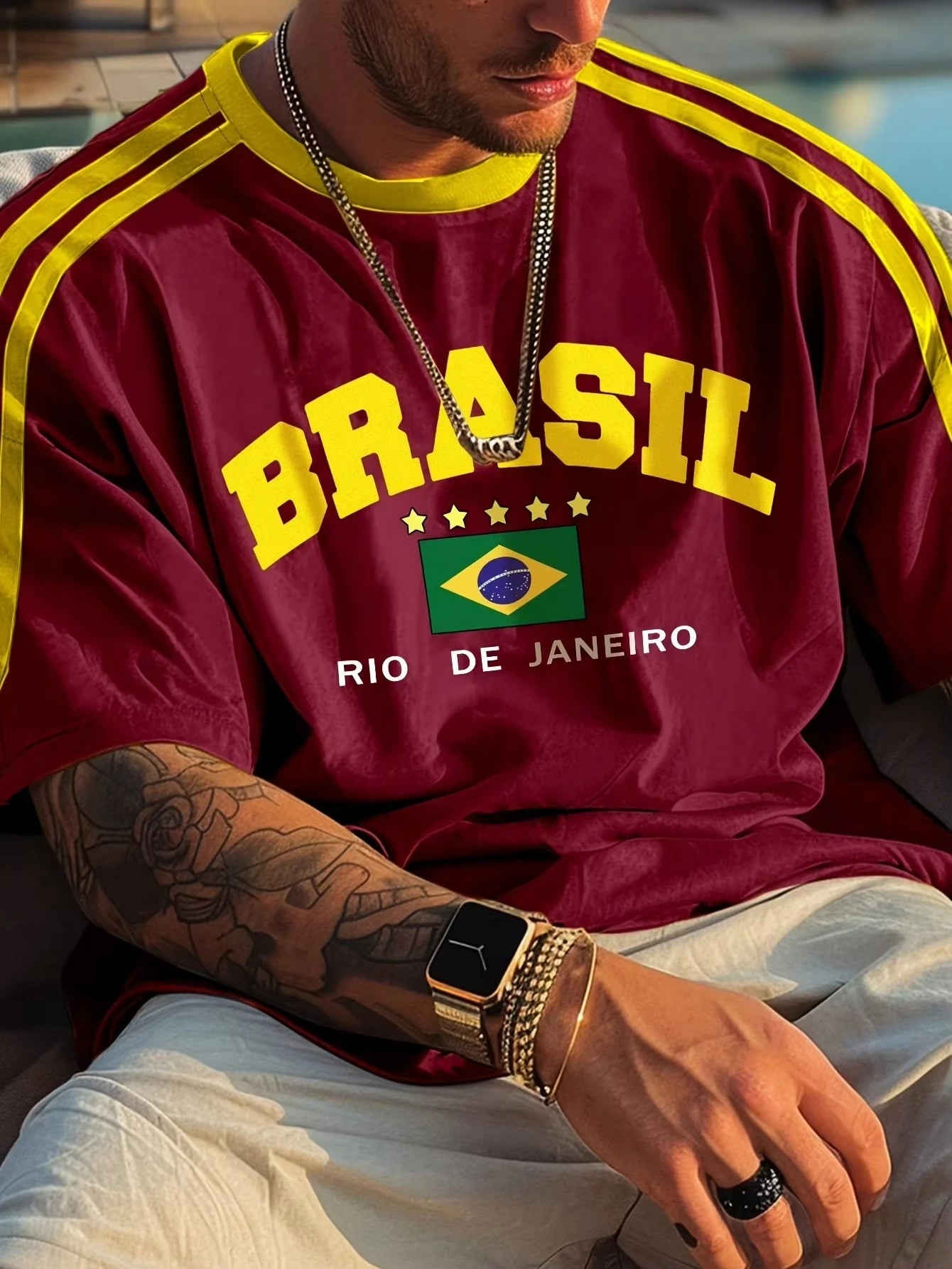 2025 Summer New Five-star Brasil Print T-shirt For Men Short Sleeve O-neck Tees Vintage Casual Sports Mesh Jersey Oversized Tops