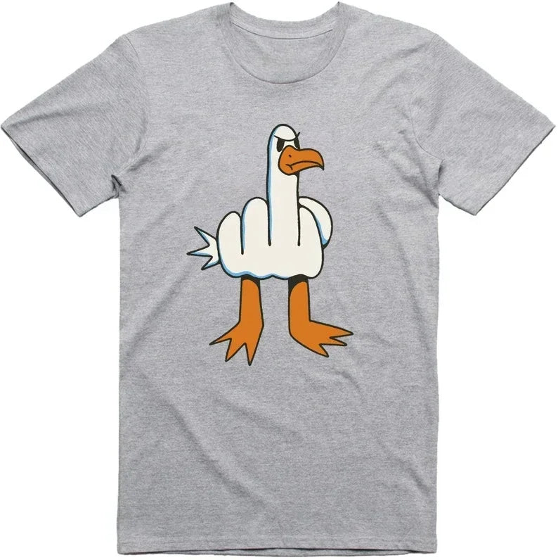 Mens Funny T-Shirt Rude Seagull Design Regular Fit Cotton Tee Women Men Print Cartoon Graphic Cotton T Shirts Breathable Workout