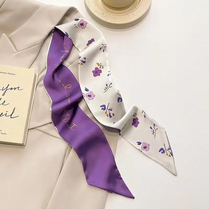 White and tender light-colored small silk scarves for women, thin streamers in spring and summer, hair tied, bag decoration
