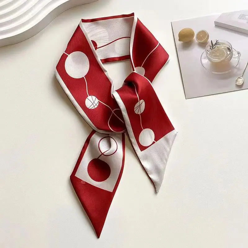 White and tender light-colored small silk scarves for women, thin streamers in spring and summer, hair tied, bag decoration