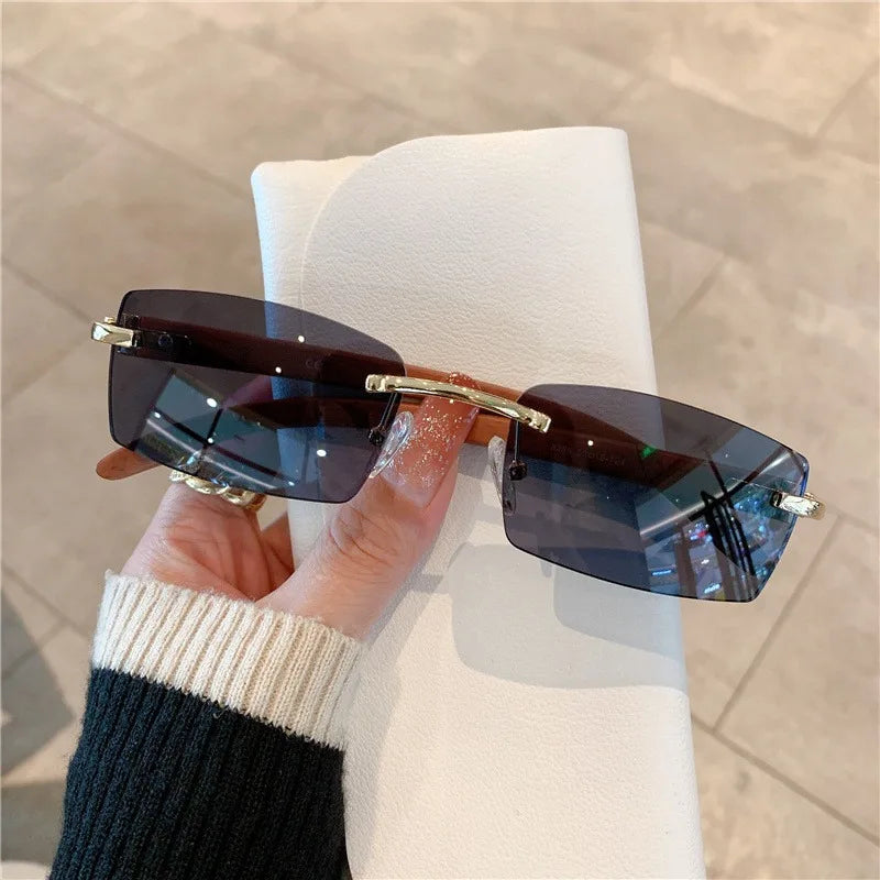 Sunglasses European and American Men's and Women's Frameless Imitation Wood Grain Leg Sunglasses