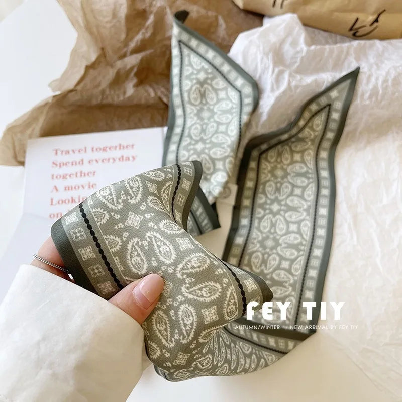 White and tender light-colored small silk scarves for women, thin streamers in spring and summer, hair tied, bag decoration