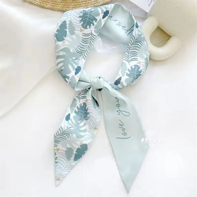 White and tender light-colored small silk scarves for women, thin streamers in spring and summer, hair tied, bag decoration