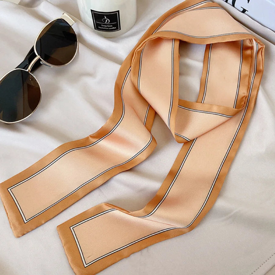 White and tender light-colored small silk scarves for women, thin streamers in spring and summer, hair tied, bag decoration