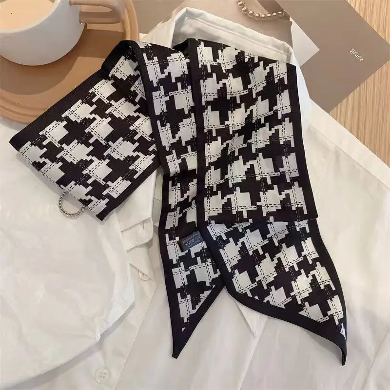 White and tender light-colored small silk scarves for women, thin streamers in spring and summer, hair tied, bag decoration