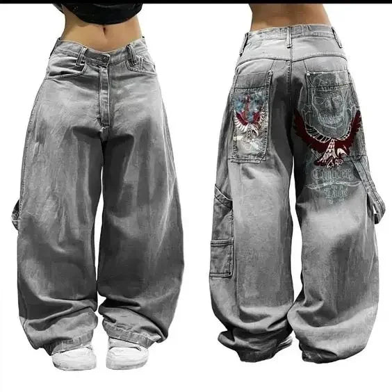 American Fashion Trend Joker Pattern Embroidered Loose Jeans Street Y2K New Hip Hop Oversized Wide-leg Pants Unisex Jeans