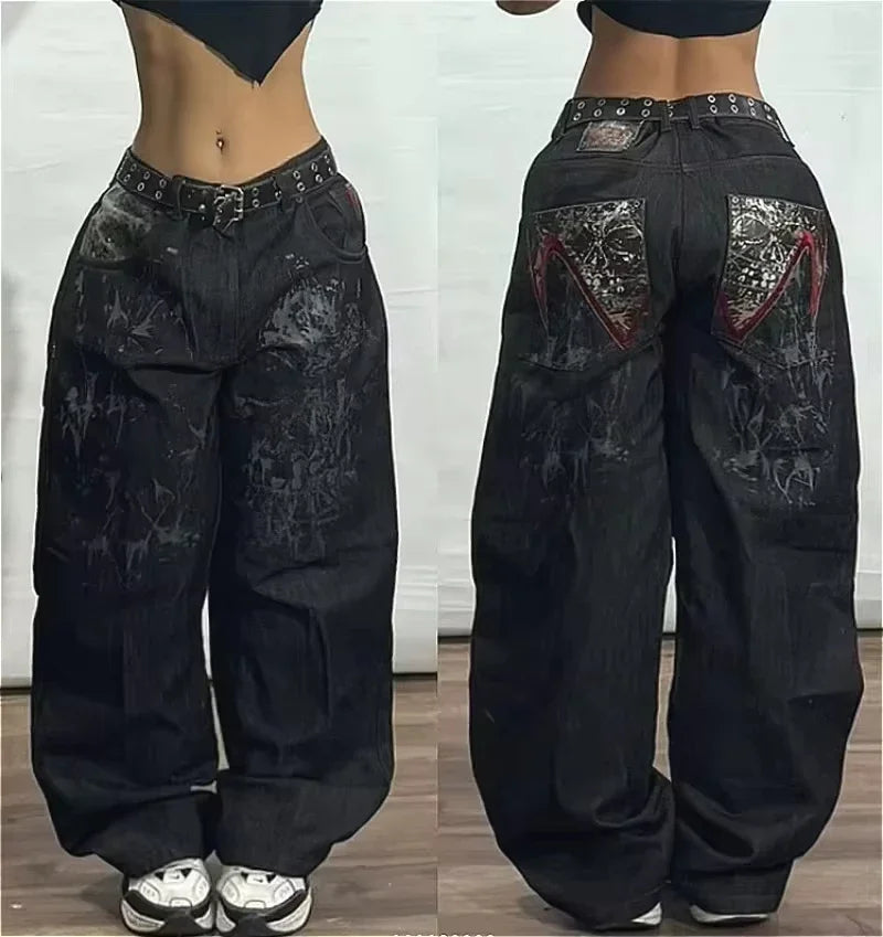 American Fashion Trend Joker Pattern Embroidered Loose Jeans Street Y2K New Hip Hop Oversized Wide-leg Pants Unisex Jeans