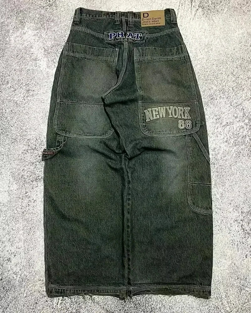 American Fashion Trend Joker Pattern Embroidered Loose Jeans Street Y2K New Hip Hop Oversized Wide-leg Pants Unisex Jeans