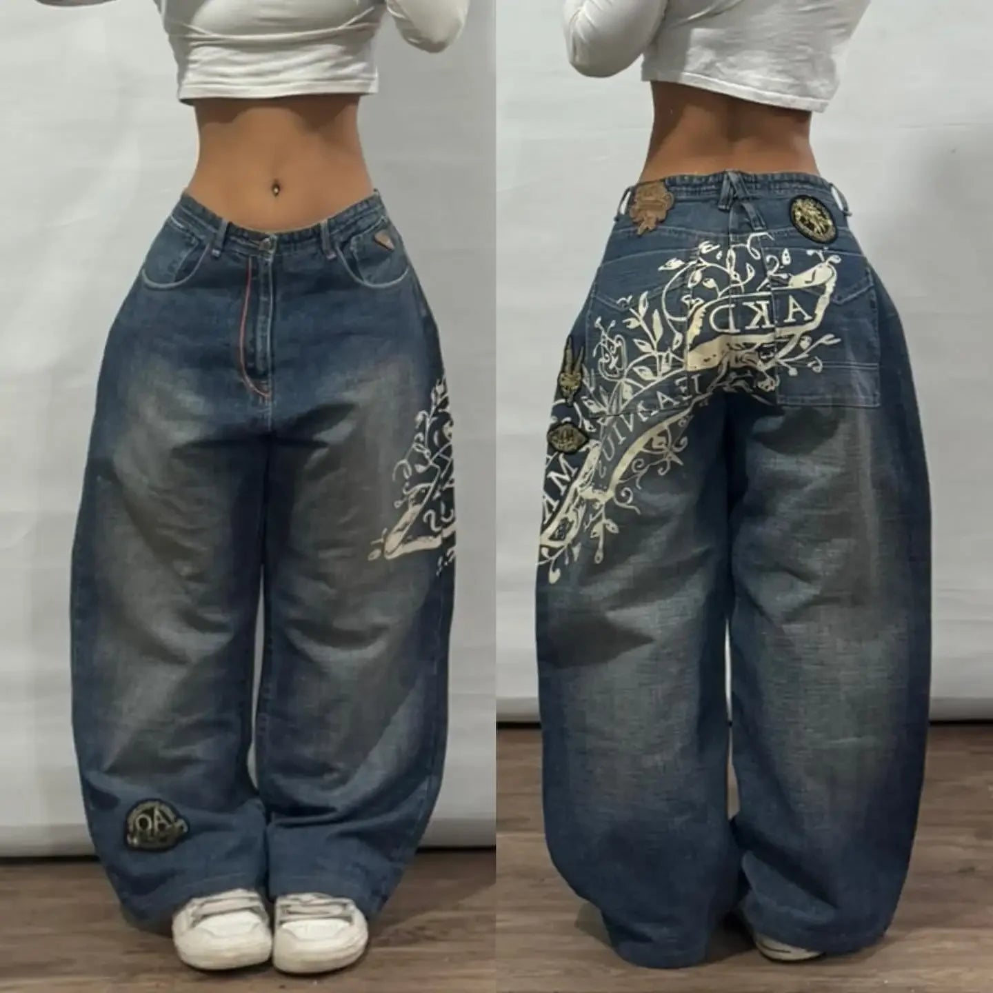 American Fashion Trend Joker Pattern Embroidered Loose Jeans Street Y2K New Hip Hop Oversized Wide-leg Pants Unisex Jeans
