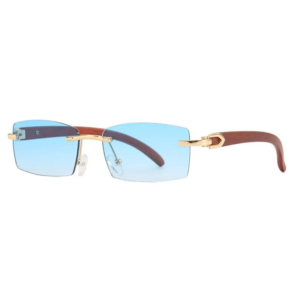Sunglasses European and American Men's and Women's Frameless Imitation Wood Grain Leg Sunglasses