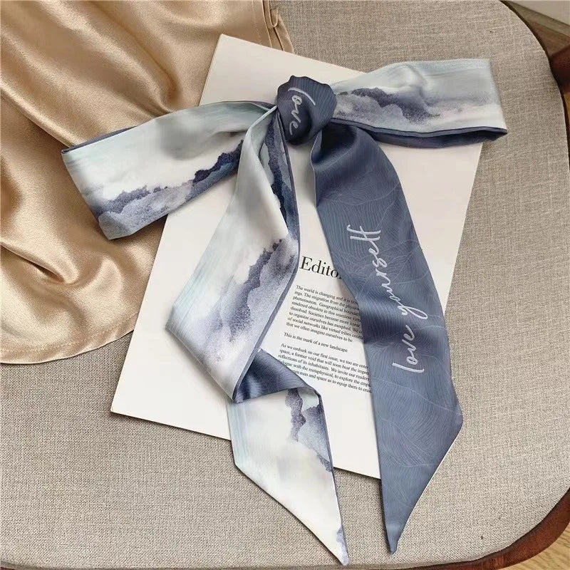 White and tender light-colored small silk scarves for women, thin streamers in spring and summer, hair tied, bag decoration