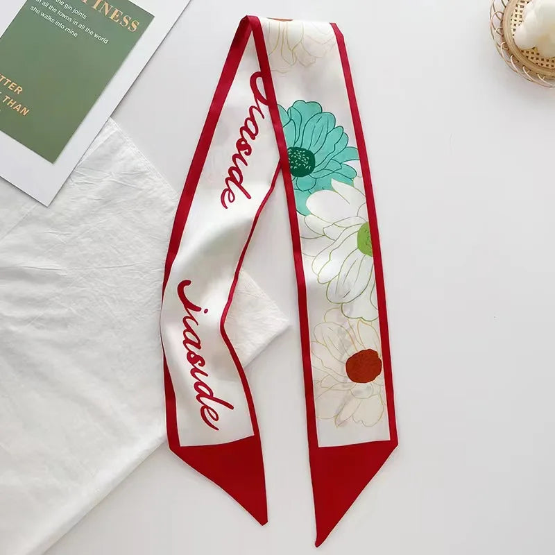 White and tender light-colored small silk scarves for women, thin streamers in spring and summer, hair tied, bag decoration