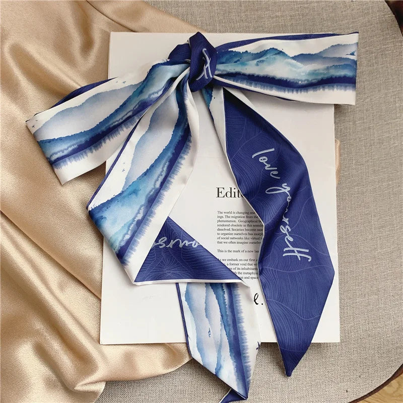 White and tender light-colored small silk scarves for women, thin streamers in spring and summer, hair tied, bag decoration