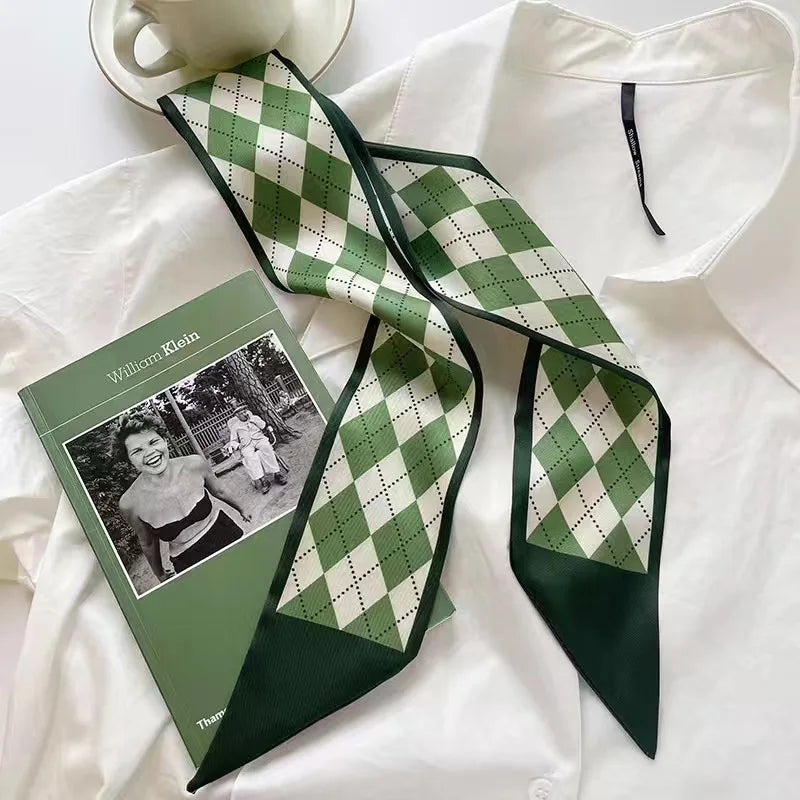 White and tender light-colored small silk scarves for women, thin streamers in spring and summer, hair tied, bag decoration