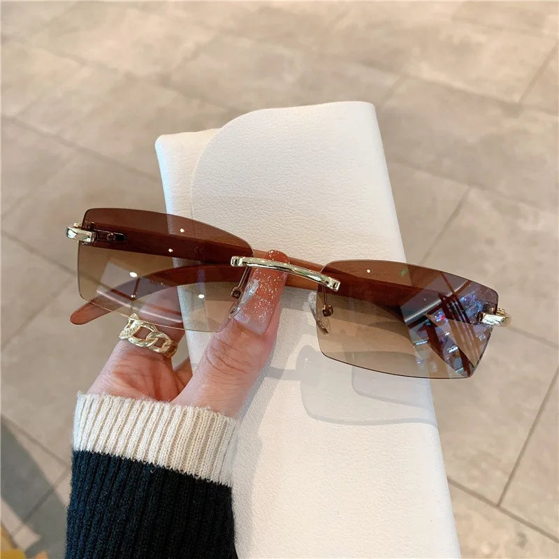 Sunglasses European and American Men's and Women's Frameless Imitation Wood Grain Leg Sunglasses