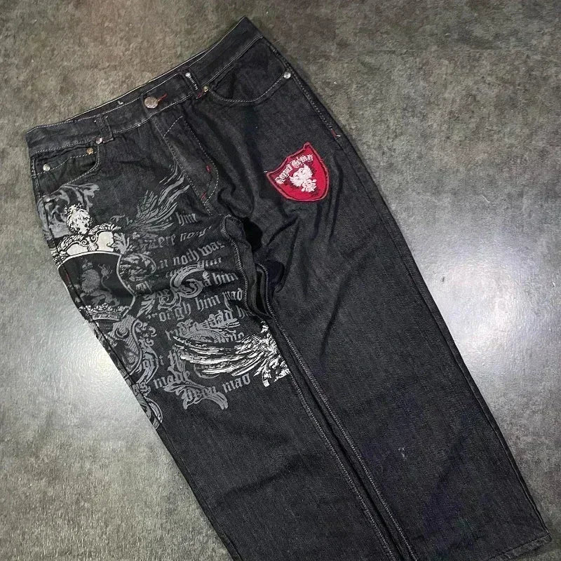 American Fashion Trend Joker Pattern Embroidered Loose Jeans Street Y2K New Hip Hop Oversized Wide-leg Pants Unisex Jeans