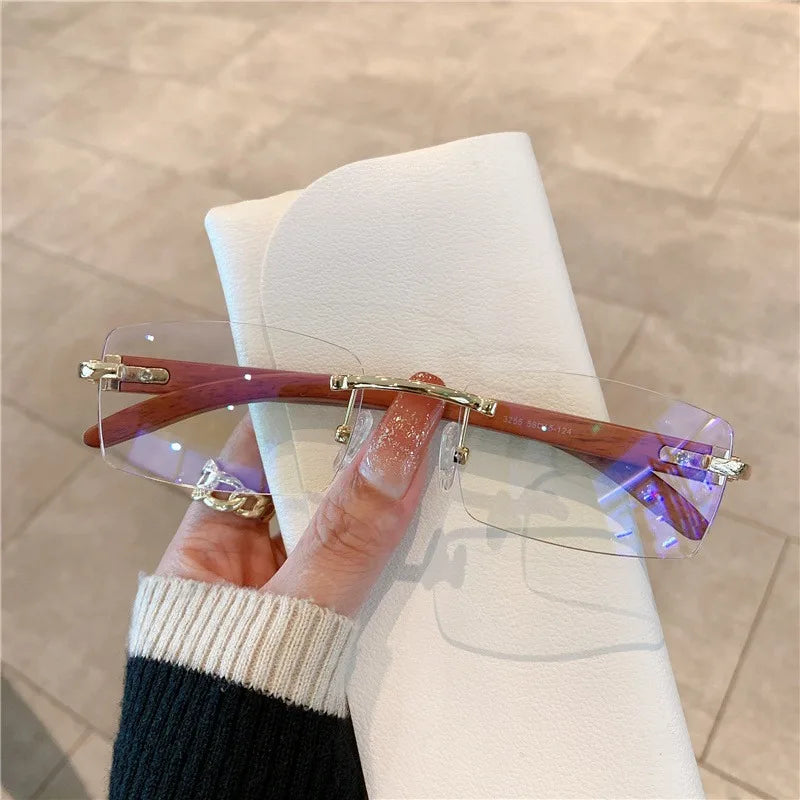 Sunglasses European and American Men's and Women's Frameless Imitation Wood Grain Leg Sunglasses