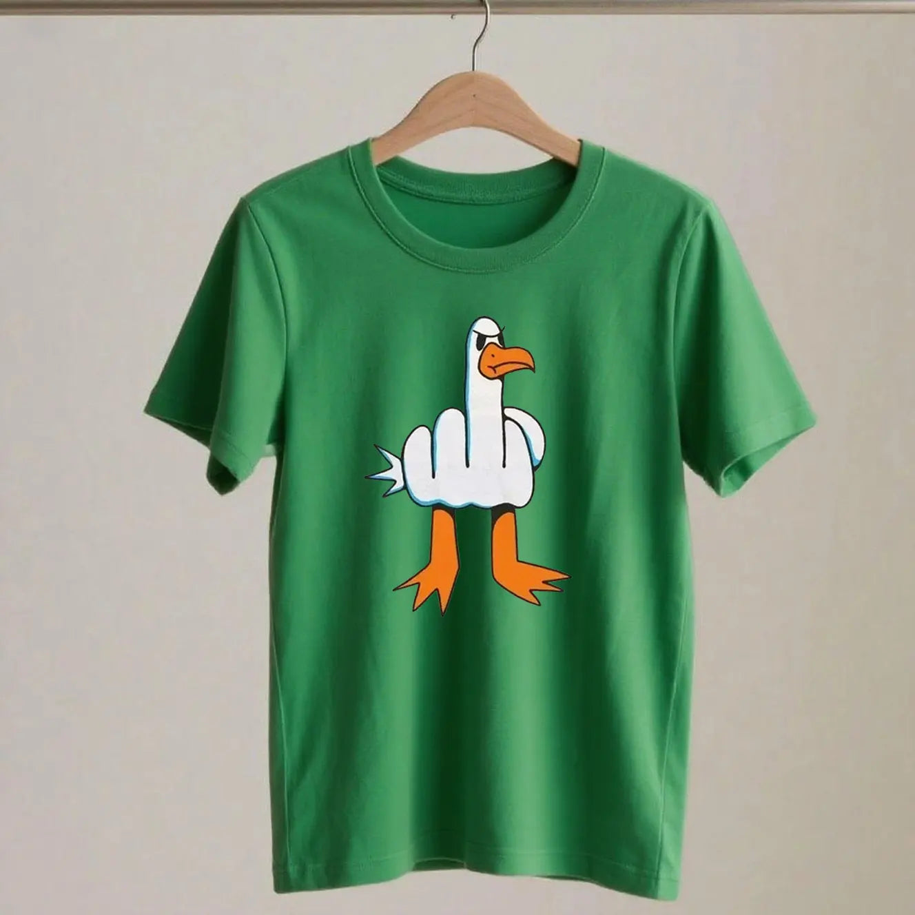 Mens Funny T-Shirt Rude Seagull Design Regular Fit Cotton Tee Women Men Print Cartoon Graphic Cotton T Shirts Breathable Workout