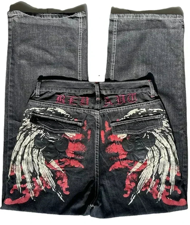 American Fashion Trend Joker Pattern Embroidered Loose Jeans Street Y2K New Hip Hop Oversized Wide-leg Pants Unisex Jeans
