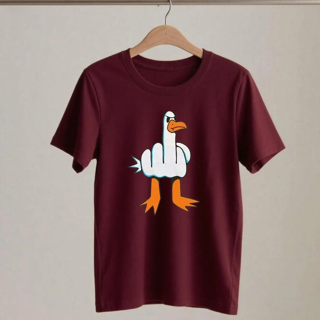 Mens Funny T-Shirt Rude Seagull Design Regular Fit Cotton Tee Women Men Print Cartoon Graphic Cotton T Shirts Breathable Workout