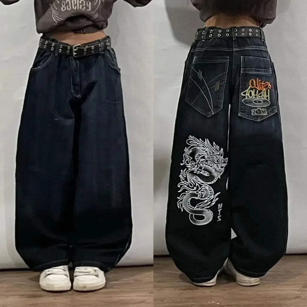 American Fashion Trend Joker Pattern Embroidered Loose Jeans Street Y2K New Hip Hop Oversized Wide-leg Pants Unisex Jeans