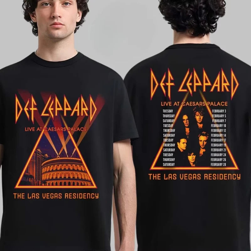 Streetwear fashion summer new T-shirt, British hard rock band Def Leppard pattern printed T-shirt