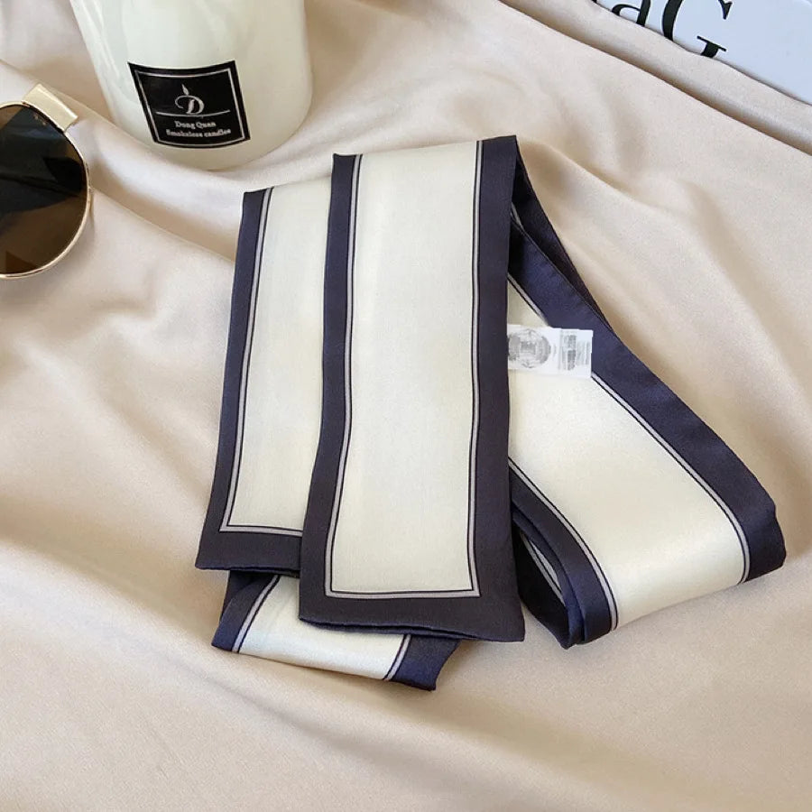 White and tender light-colored small silk scarves for women, thin streamers in spring and summer, hair tied, bag decoration
