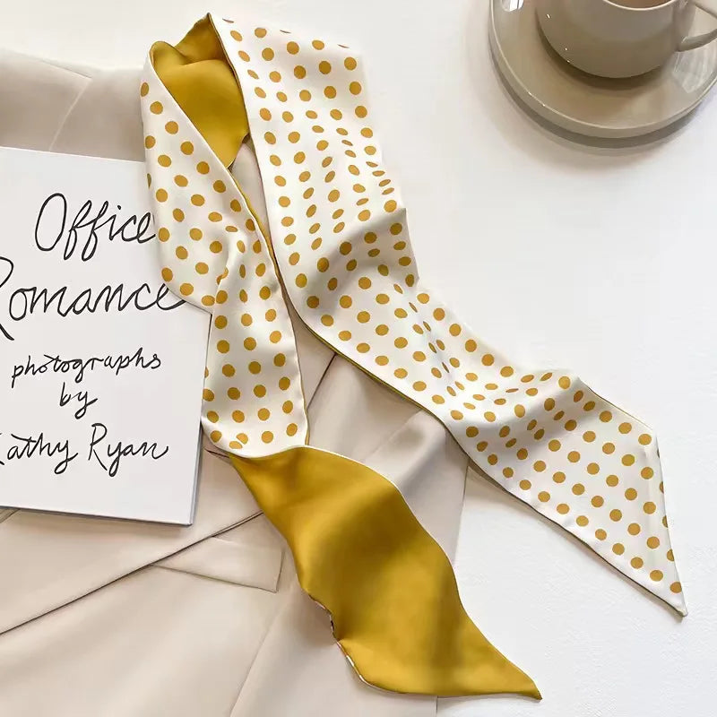 White and tender light-colored small silk scarves for women, thin streamers in spring and summer, hair tied, bag decoration