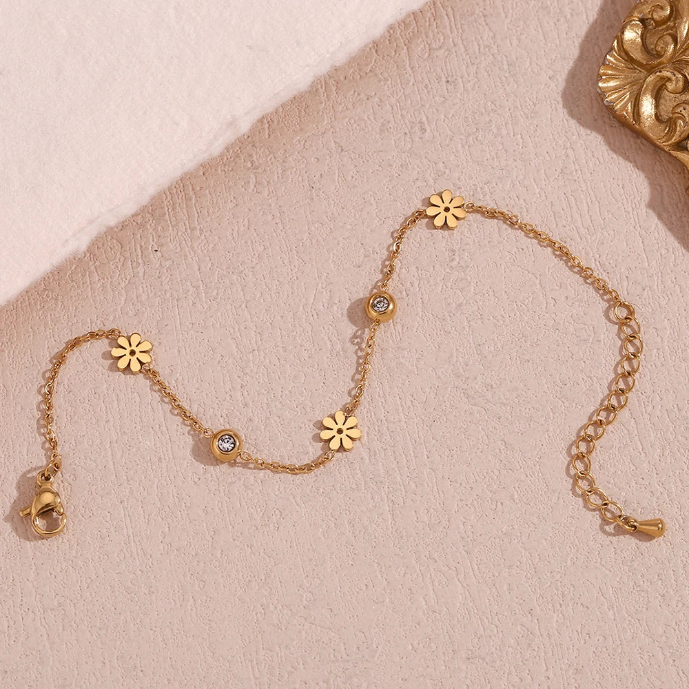E.B.belle Waterproof Elegant sparking bracelets flower thin chain High quality Stainless steel jewelry woman friends Gifts