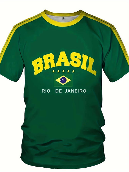 2025 Summer New Five-star Brasil Print T-shirt For Men Short Sleeve O-neck Tees Vintage Casual Sports Mesh Jersey Oversized Tops