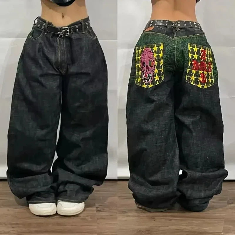 American Fashion Trend Joker Pattern Embroidered Loose Jeans Street Y2K New Hip Hop Oversized Wide-leg Pants Unisex Jeans