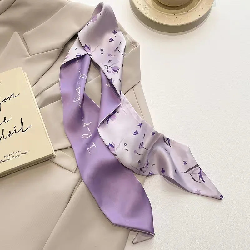 White and tender light-colored small silk scarves for women, thin streamers in spring and summer, hair tied, bag decoration