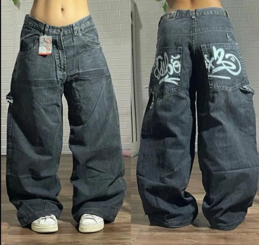 American Fashion Trend Joker Pattern Embroidered Loose Jeans Street Y2K New Hip Hop Oversized Wide-leg Pants Unisex Jeans