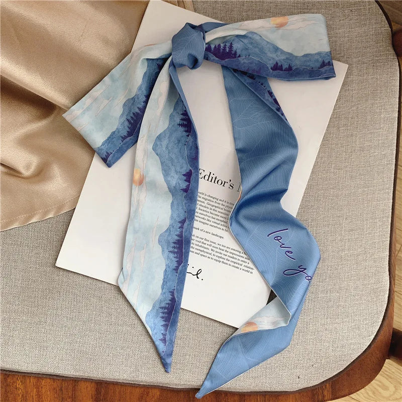 White and tender light-colored small silk scarves for women, thin streamers in spring and summer, hair tied, bag decoration