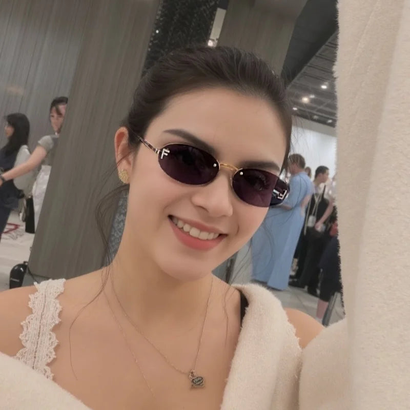 8115 Elegant Diamond Oval Sunglasses Male Letter "F" Rimless Sunglasses car sunglasses