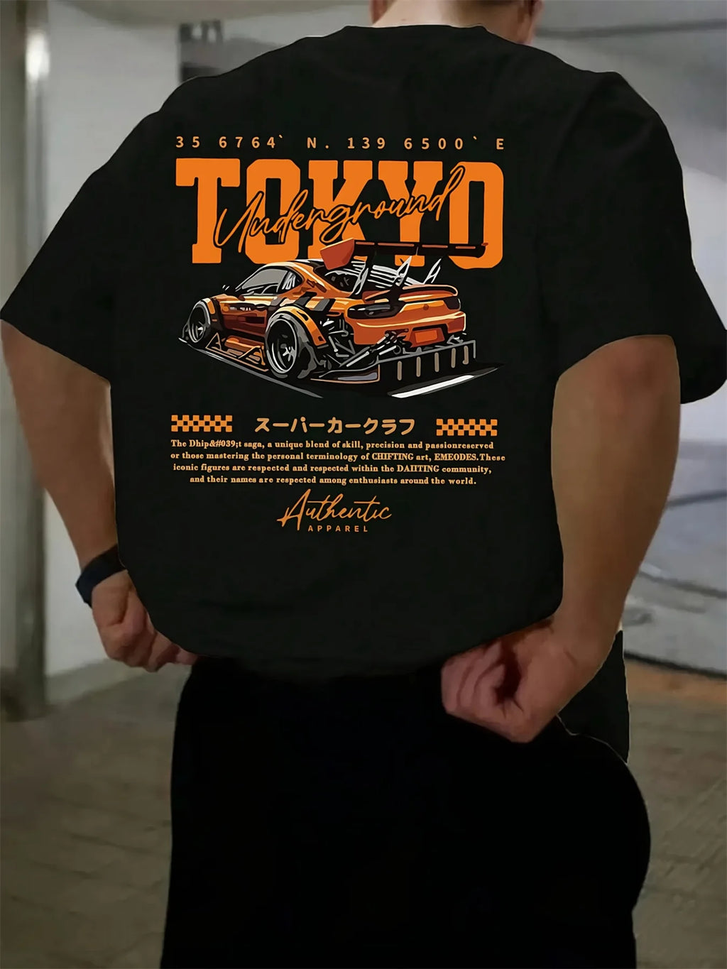 Men's Summer 100% Cotton Fashionable Casual Loose Large Size Japanese Tokyo Pattern Printed Round Neck Short Sleeve T-shirt Top