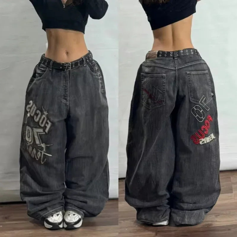 American Fashion Trend Joker Pattern Embroidered Loose Jeans Street Y2K New Hip Hop Oversized Wide-leg Pants Unisex Jeans